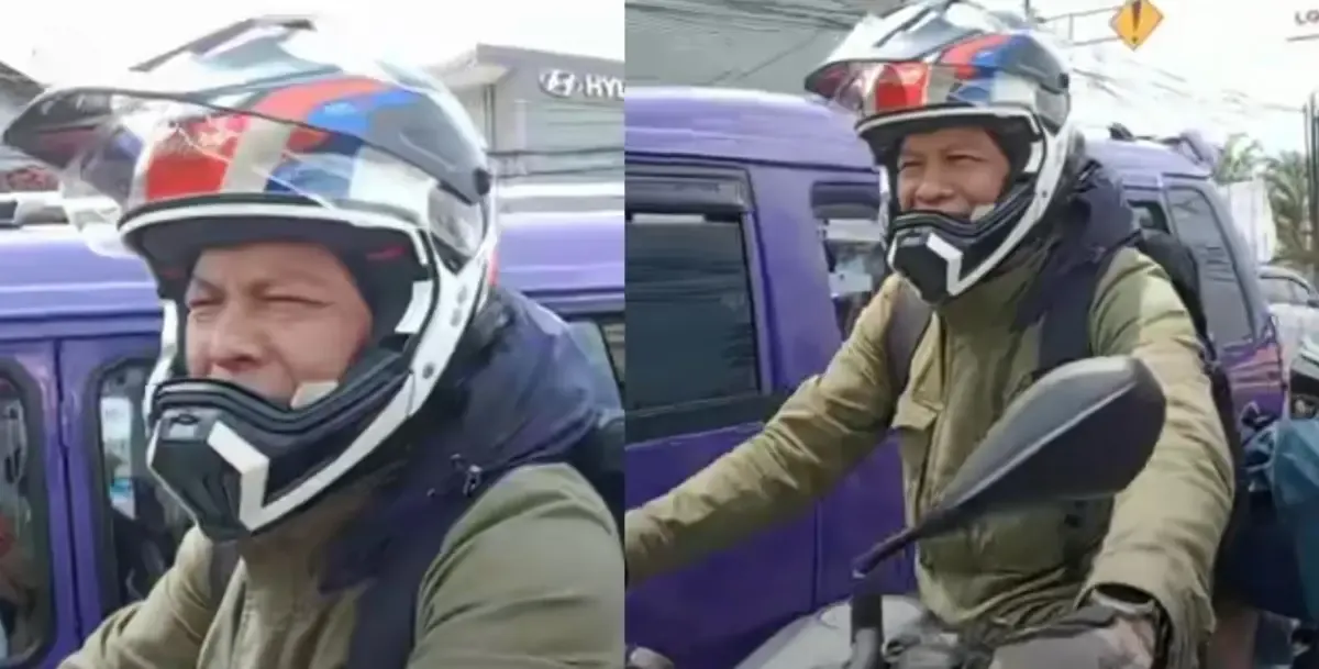 Ariel NOAH terekam balik ke Jakarta dari Bandung naik motor BMW. (Sumber : TikTok @sintarahayu_20)