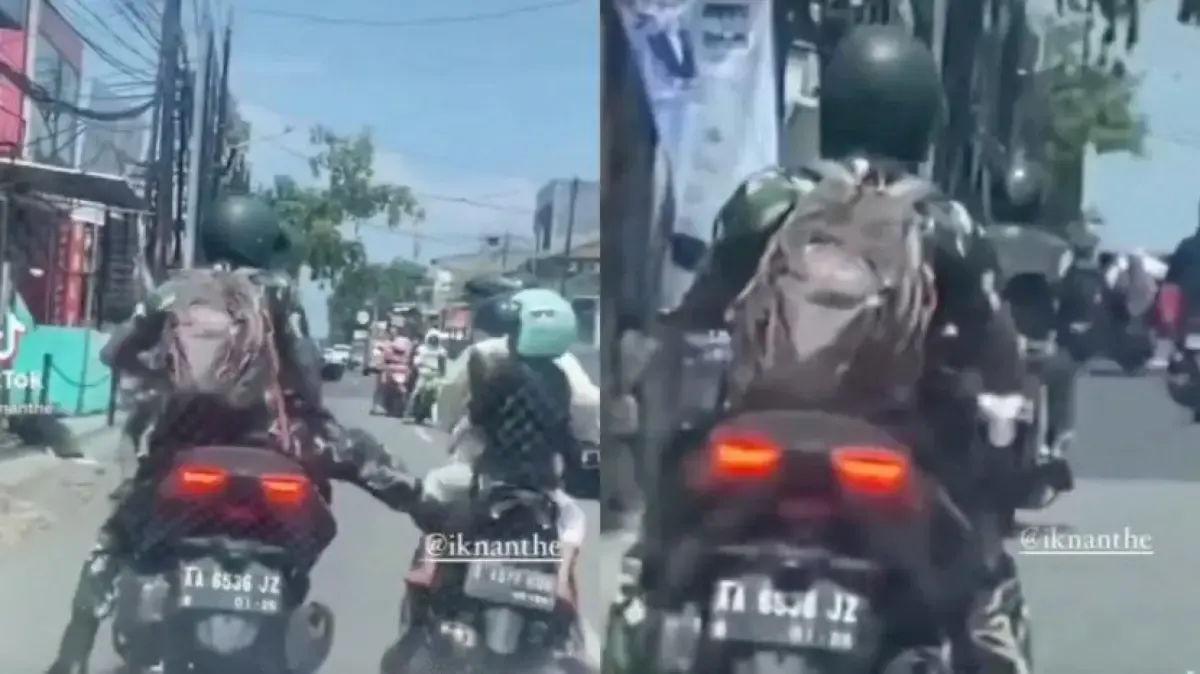 Viral video aparat TNI menendang motor ibu-ibu di jalan. (Sumber : Twitter @channel_siap55)