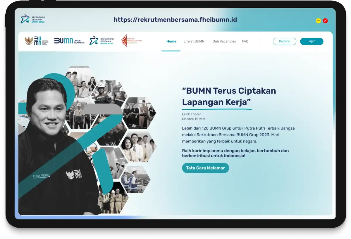 Rekrutmen BUMN dibuka Kamis (11/5/2023). (Sumber : rekrutmenbersama.fhcibumn.id)