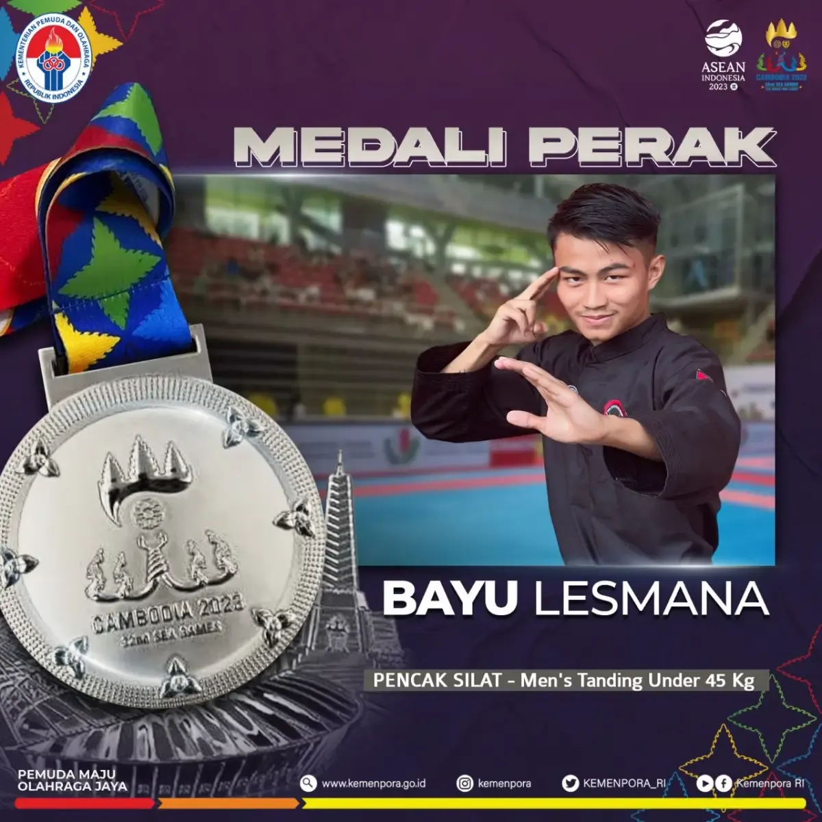 Atlet pencak silat Indonesia, Bayu Lesmana mendapat perak usai diduga mengalami tindakan curang dari tuan rumah. (Sumber : Twitter/Kemenpora RI)