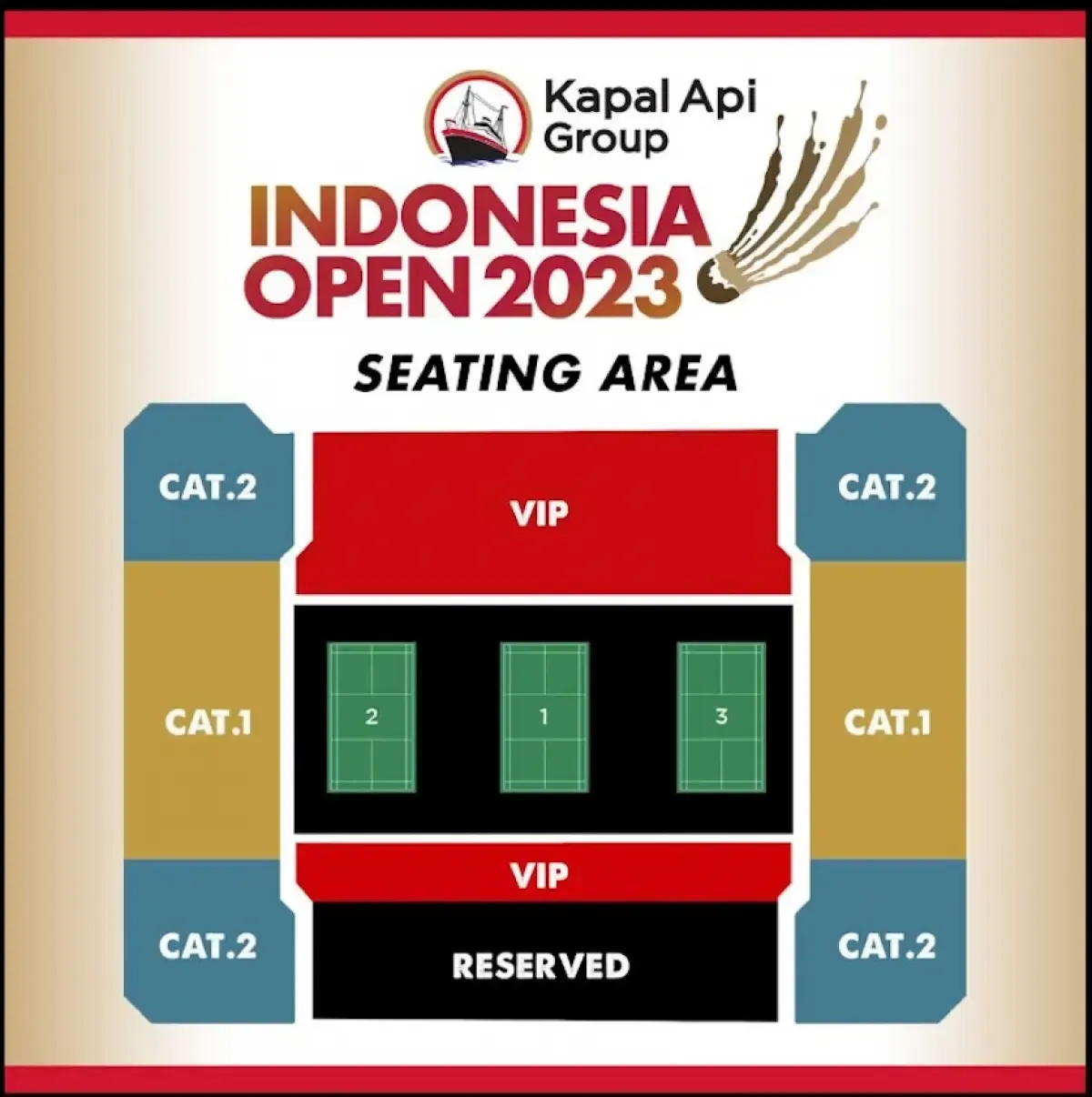 Peta tempat duduk Istora Senayan Jakarta untuk turnamen Indonesia Open 2023 (Sumber : Twitter)