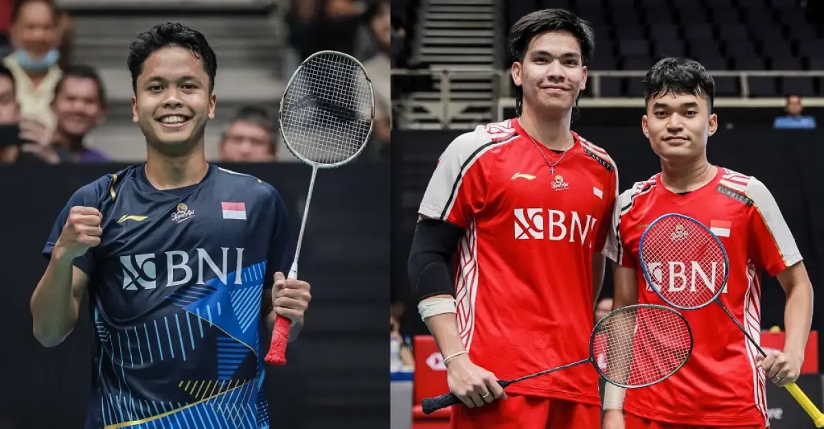 Dua wakil Indonesia yang lolos ke babak perempat final Singapore Open 2023: Anthony Ginting dan Leo/Daniel. (Sumber : PBSI)