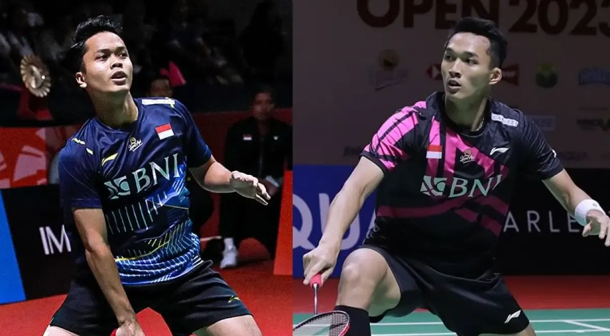 Derbi Merah Putih antara Anthony Ginting vs Jonathan Christie di babak perempat final Indonesia Open 2023, Jumat 16 Juni 2023. (Sumber : PBSI)