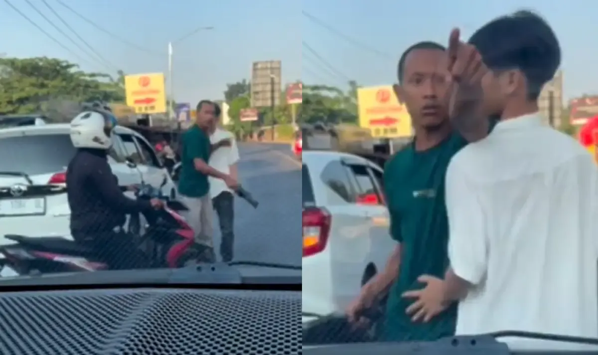 Rekaman video aksi brutal pengemudi mobil yang ngamuk hingga rusak mobil lain di Cirebon, Jawa Barat. (Sumber : Instagram @ndyafm)