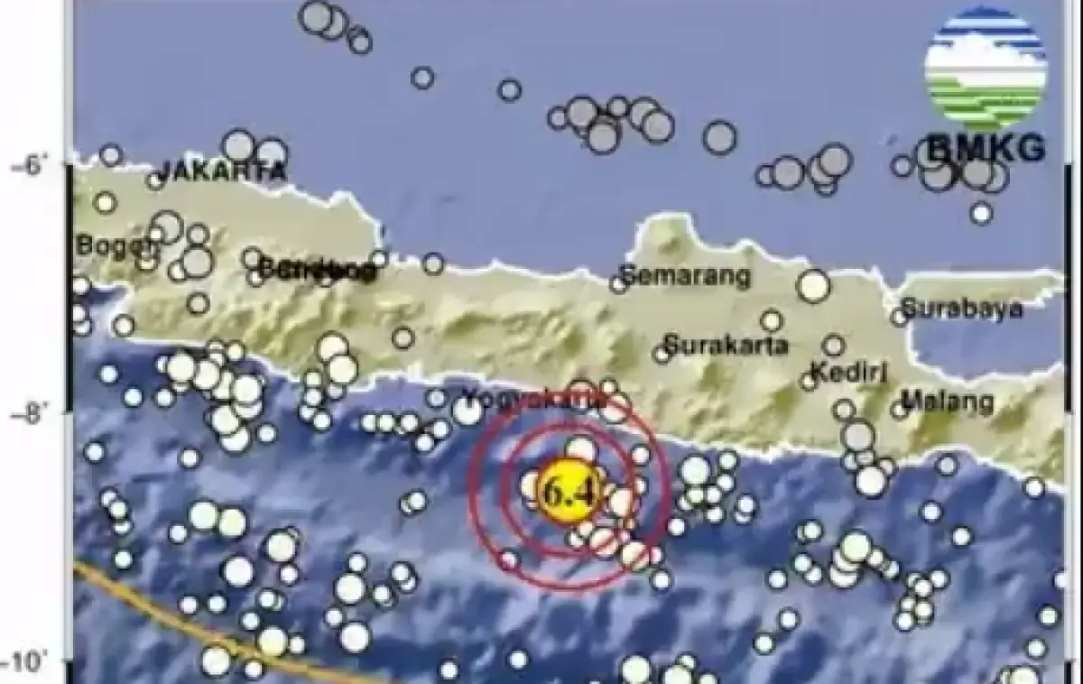 Gempa berkekuatan magnitudo 6,4 guncang Bantul, DIY. Getaran sampai ke Bali. (Sumber : Twitter @infoBMKG)