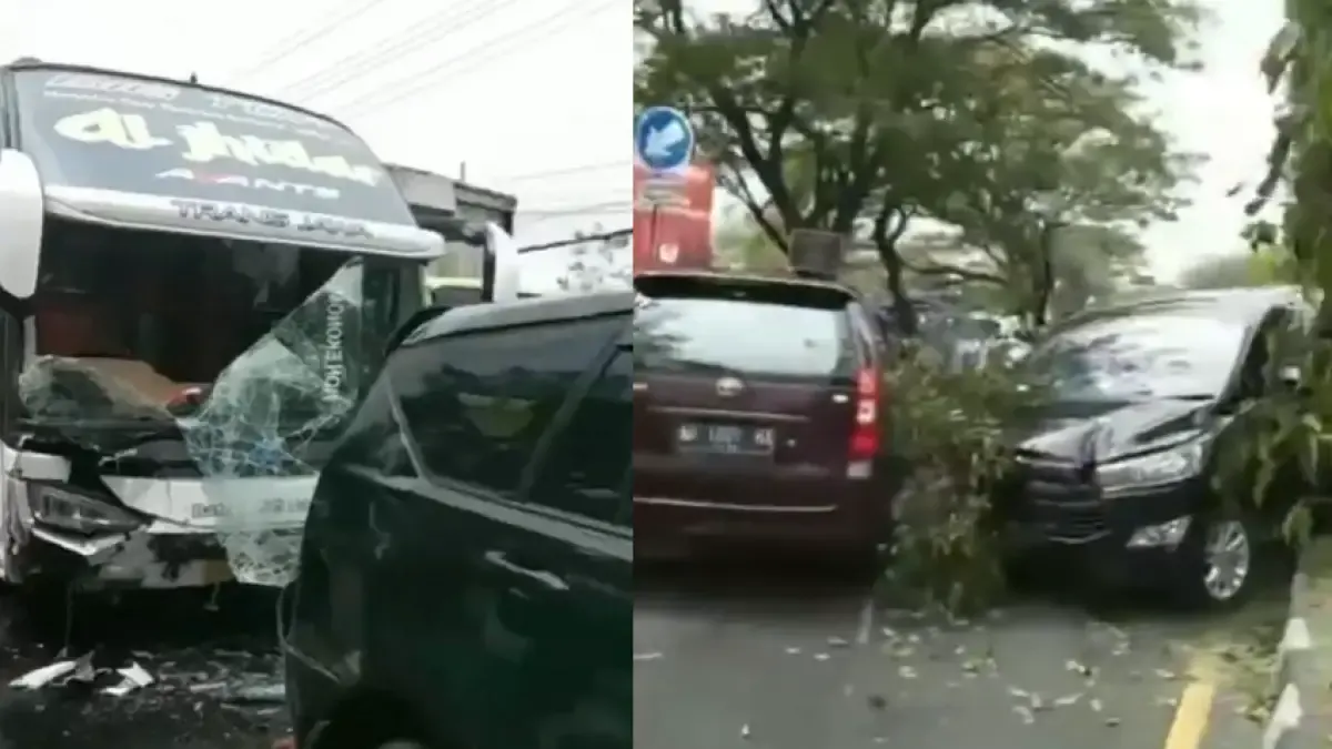 Tabrakan karambol di lampu merah Wojo, Jalan Ringroad Selatan, Yogyakarta, Rabu 5 Juli 2023. (Sumber : Instagram @merapi_uncover)