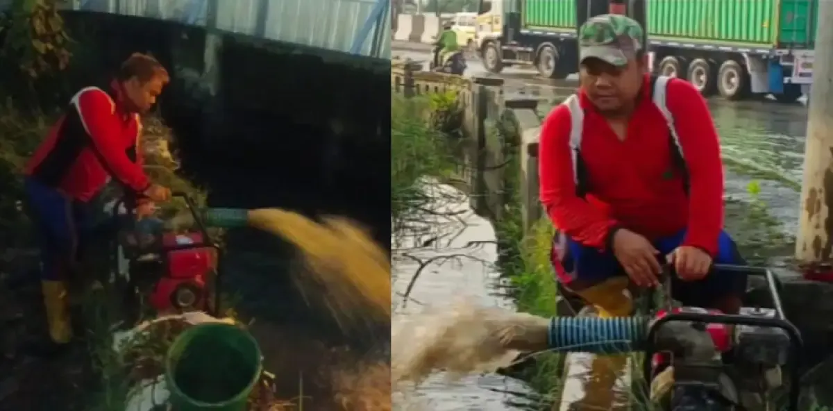 Panji Alfonsius, pahlawan pompa air yang bantu menguras banjir di Tol Kaligawe Semarang, Jumat 7 Juli 2023. (Sumber : Instagram @infokejadian_genuk)