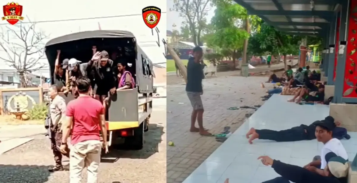 Segerombolan Bonek yang bertandang ke Semarang dievakuasi ke Polsek Sayung, Minggu 16 Juli 2023. (Sumber : Instagram @teamelang_hebatsemarang)