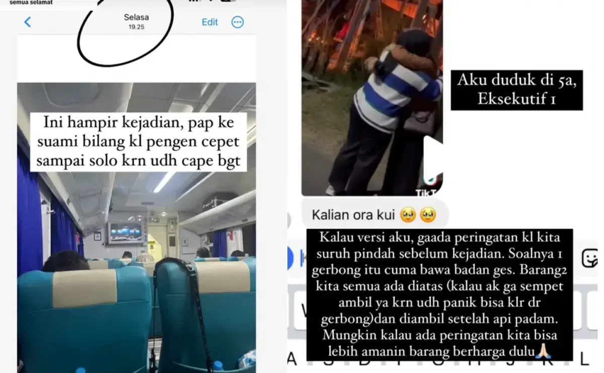 Cerita penumpang KA Brantas yang duduk di gerbong paling depan, akui tak mendapat peringatan lebih dahulu. (Sumber : TikTok @rizkya.glamlense)