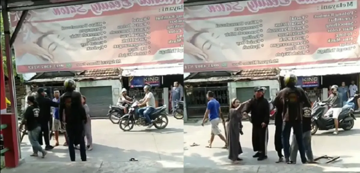 Cekcok dua pengendara setelah serempetan di Jalan Ratan Cilik, Banjardowo, Genuk, Kota Semarang, Selasa 25 Juli 2023 siang. (Sumber : Instagram @infokejadian_genuk)