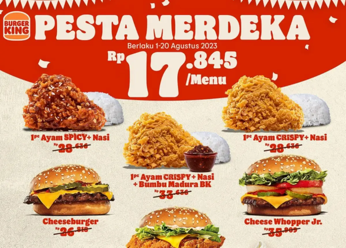 Promo Kemerdekaan Burger King dan sejumlah restoran (Sumber : Instagram/@burgerking.id)