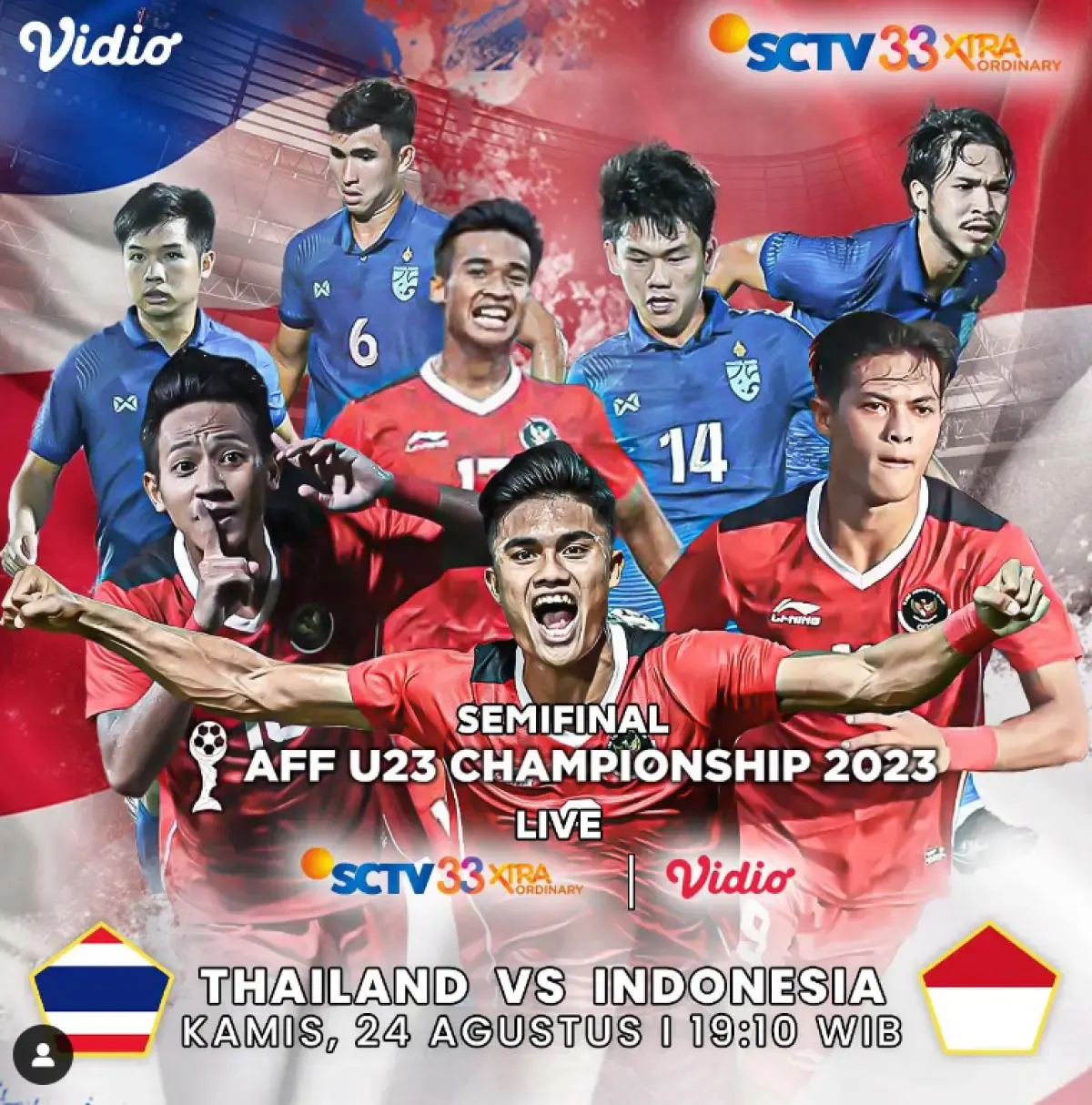 Link Streaming Indonesia vs Thailand Piala AFF U-23 2023 di HP Tayang di SCTV. (SCTV)