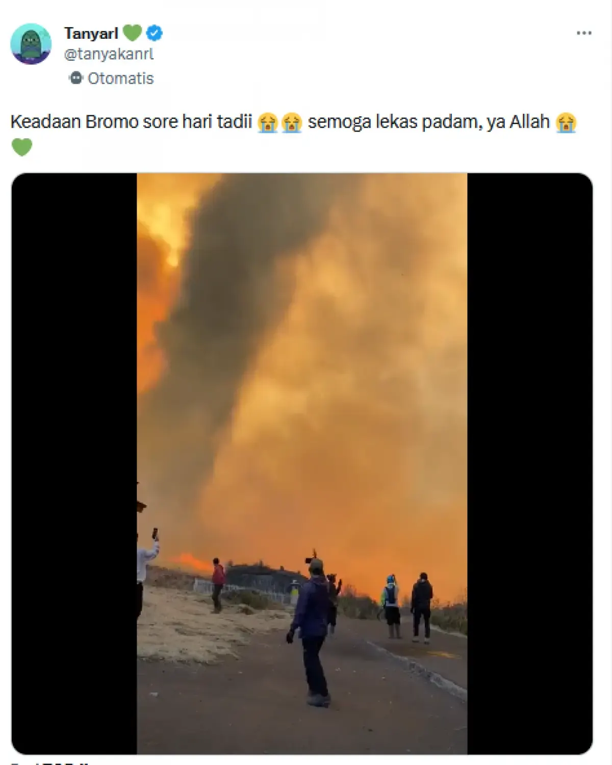 Kobaran api di Bromo akibat flare prewedding belum padam (Sumber : Twitter/@tanyakanrl)