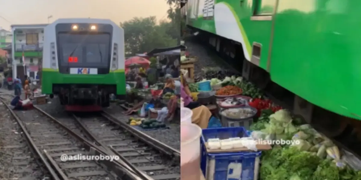 Mepet Rel Kereta Api, Situasi Pasar Surabaya Ini Bikin Warganet Ingat Vietnam (Sumber : Instagram/@aslisuroboyo)