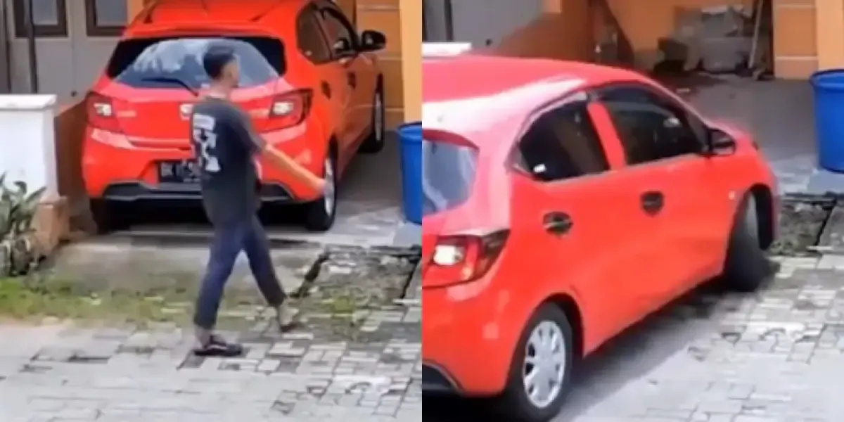 Viral Video Mobil Dibawa Kabur Orang Lewat saat Sedang Dipanaskan di Garasi Rumah (Sumber : Twitter/@kegblgnunfaedah)