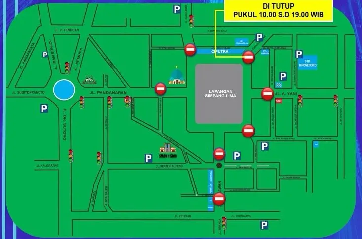 Info pengalihan arus di Simpang Lima, Sabtu 10 Februari 2024, ada kampanye Ganjar-Mahfud. (Sumber: Satlantas Polrestabes Semarang - InfoSemarang.com)
