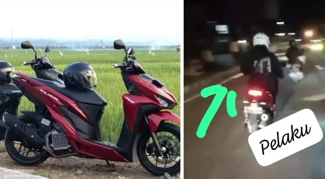 Begal bawa kabur motor Honda Vario merah dari SMK NU Ungaran ke arah Banyumanik, Kota Semarang. (Sumber: @kejadiansmg)