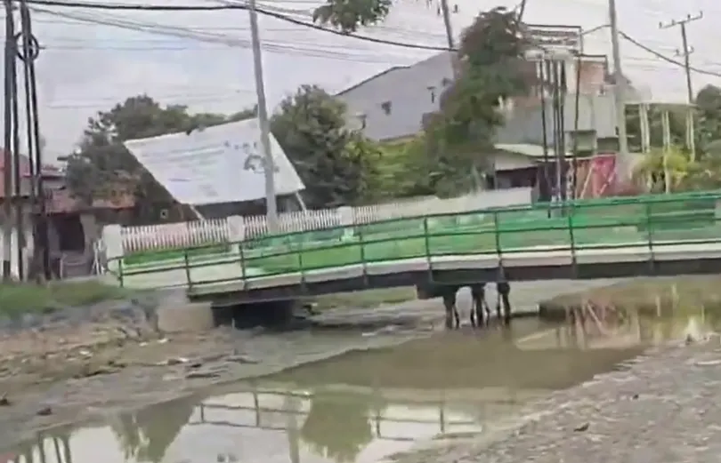 Sungai sepanjang Jalan Pantura Demak terlihat dangkal dan penuh enceng gondok. (Sumber: @infokejadiandemak - InfoSemarang.com)