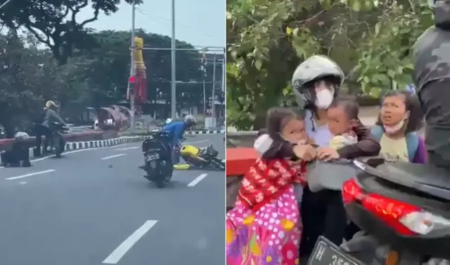 Ngebut Ugal-ugalan, Pengendara Ninja Kuning Hantam Ibu Bonceng 3 Anak di Kaliwiru Semarang