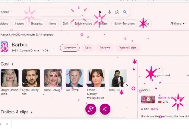 Jelang Penayangan Film Barbie 2023, Google Kini Bertabur Bintang-bintang Pink!