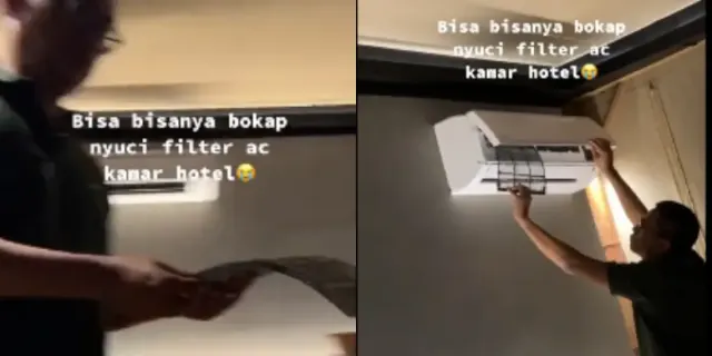 Ngakak! Lagi Liburan, Bapak-bapak Ini Malah Kepergok Cuci Filter AC di Kamar Hotel