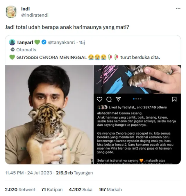 Miris! Publik Syok Alshad Ahmad Santai Jawab Jumlah Harimau yang Mati di Tempatnya