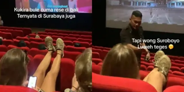 Beredar Video Bule Rese di Bioskop Surabaya Angkat Kaki ke Kursi, Publik Soroti Sikap Satpam