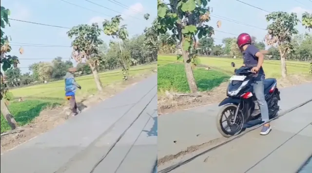 Viral Pengendara Beat Dikejar-kejar Kuli Proyek di Kaligawe Gara-gara Nekat Terobos Jalan Cor Masih Basah