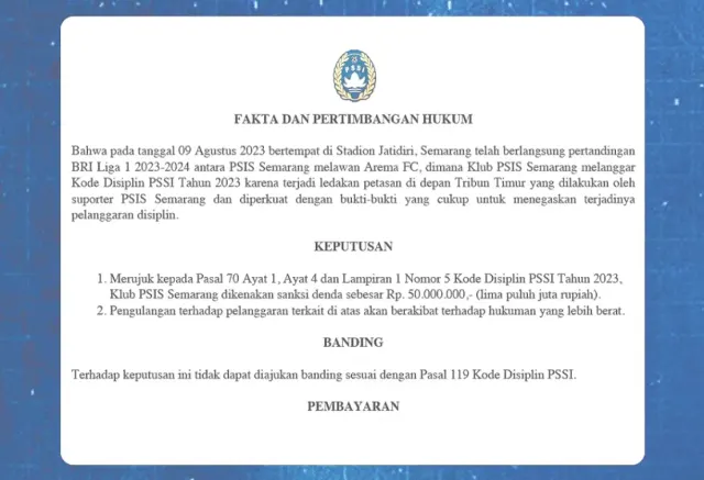 Panpel Sisir CCTV Buru Pelaku Ledakan Petasan di Tribun Timur Stadion Jatidiri, Komdis PSSI Beri Hukuman PSIS Semarang Denda Rp 50 Juta