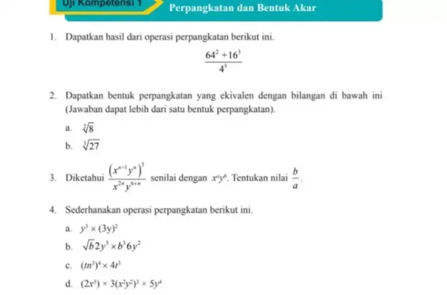 Kunci Jawaban Matematika Kelas 9 Halaman 58 sampai 62 Uji Kompetensi 1