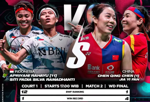 Jadwal Final Ganda Putri Apriyani/Siti Fadia vs Chen Qing Chen/Jia Yi Fan, Siap Hadapi Unggulan Satu BWF 2023
