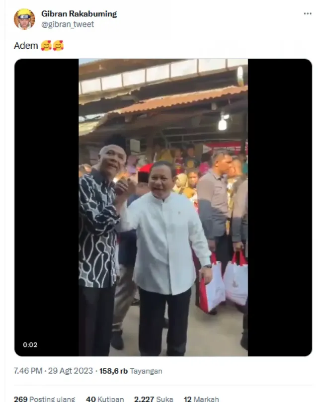 Kemesraan Ganjar dan Prabowo Bikin Gibran Rakabuming Adem, Publik Curiga Jadi Bakal Capres Cawapres