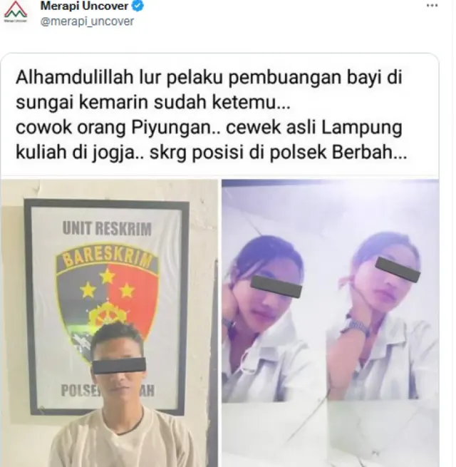 Pelaku Pembuangan Jasad Bayi Kembar di Berbah Identitasnya Terkuak, Salah Satunya Mahasiswi Asal Lampung
