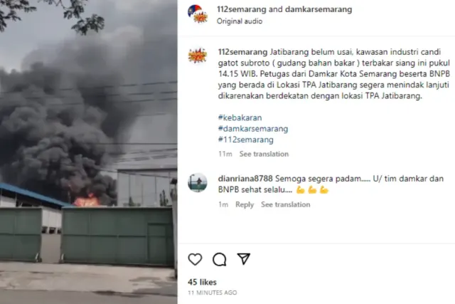 Gudang Terbakar di Kawasan Industri Candi, Jatibarang, Semarang, Pemadaman Dibantu Helikopter Water Bombing