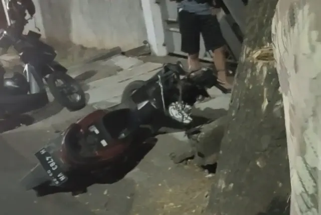 Pemotor Diduga Mabuk Tabrak Pohon di Duwet Ngaliyan, Terpelanting hingga Motor Ringsek