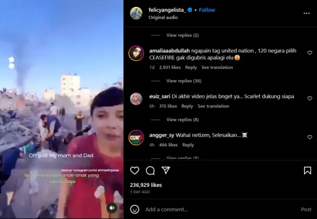 Gara-gara Kata Ini, Felicya Angelista Dikritik Usai Unggahan Terbarunya tentang Israel dan Palestina, 21 Ribu Komentar Menyerbu