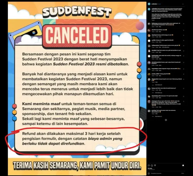 Sudden Festival Batal di Semarang, Refund Uang Tiket Dipotong? Cek Ini Segera!