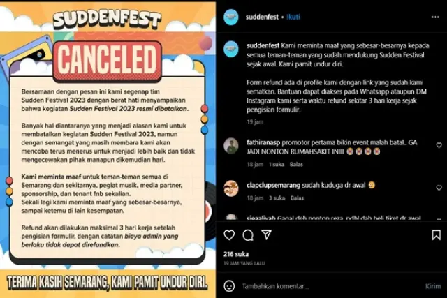 Penyebab Sudden Festival di Semarang Dibatalkan Masih Samar, Ini Cara Refund Tiket