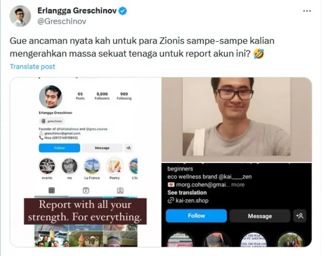 Siapa Erlangga Greschinov? Orang Indonesia yang Bikin Tentara Israel Ketar-ketir di Instagram