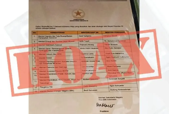 Diduga Daftar Reshuffle Ke-7 Kabinet Indonesia Maju Bocor, Kemensetneg RI Nyatakan HOAX