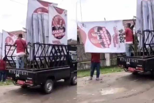 Tertangkap Kamera, Mobil Plat Merah Angkut Baliho Pasangan Capres Cawapres Ganjar-Mahfud MD