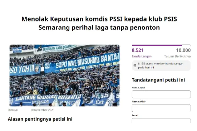 Panser Biru Galang Dukungan Lewat Petisi Change.org Tolak Hukuman PSIS Semarang Tanpa Penonton Hingga Akhir Musim