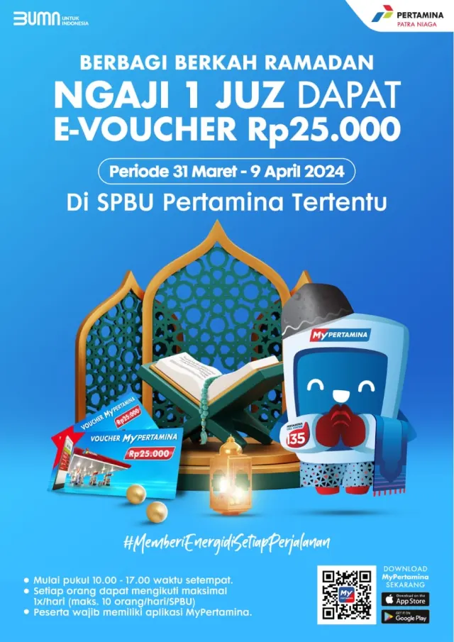 Bisa Mengaji 1 Juz,  Gratis E-Voucher MyPertamina , Catat Lokasinya di Jateng dan DIY